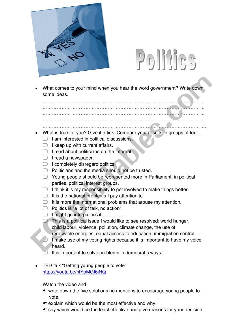 Politics worksheet