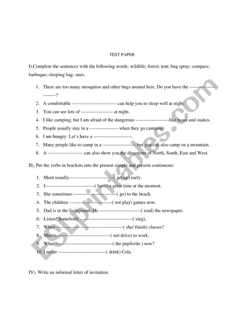 TEST PAPER worksheet