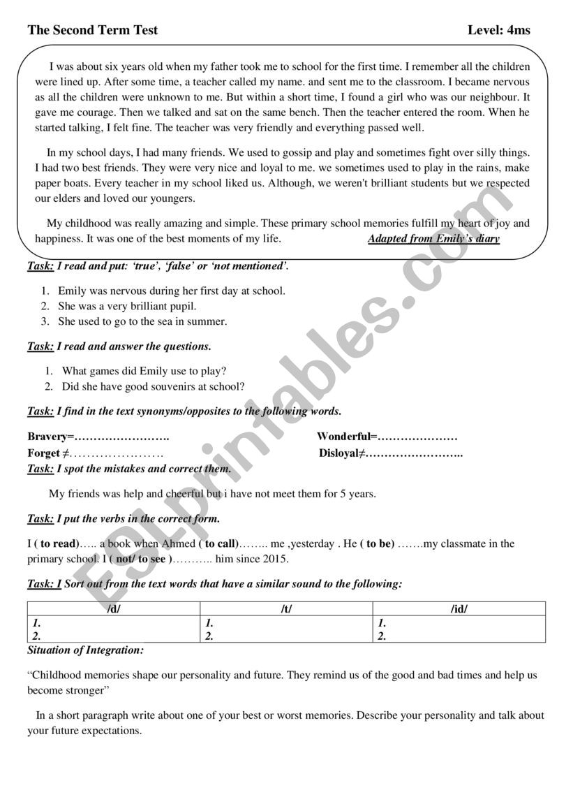 exam  worksheet