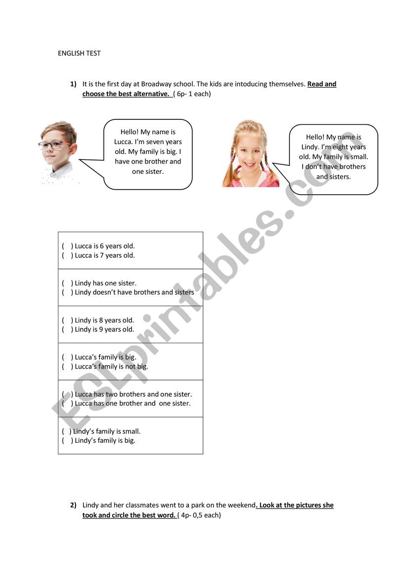 English Test worksheet