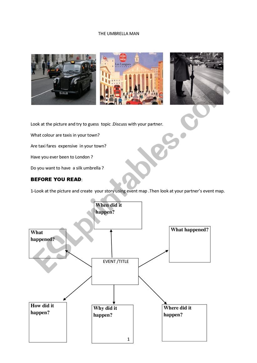 the umbrella man  worksheet