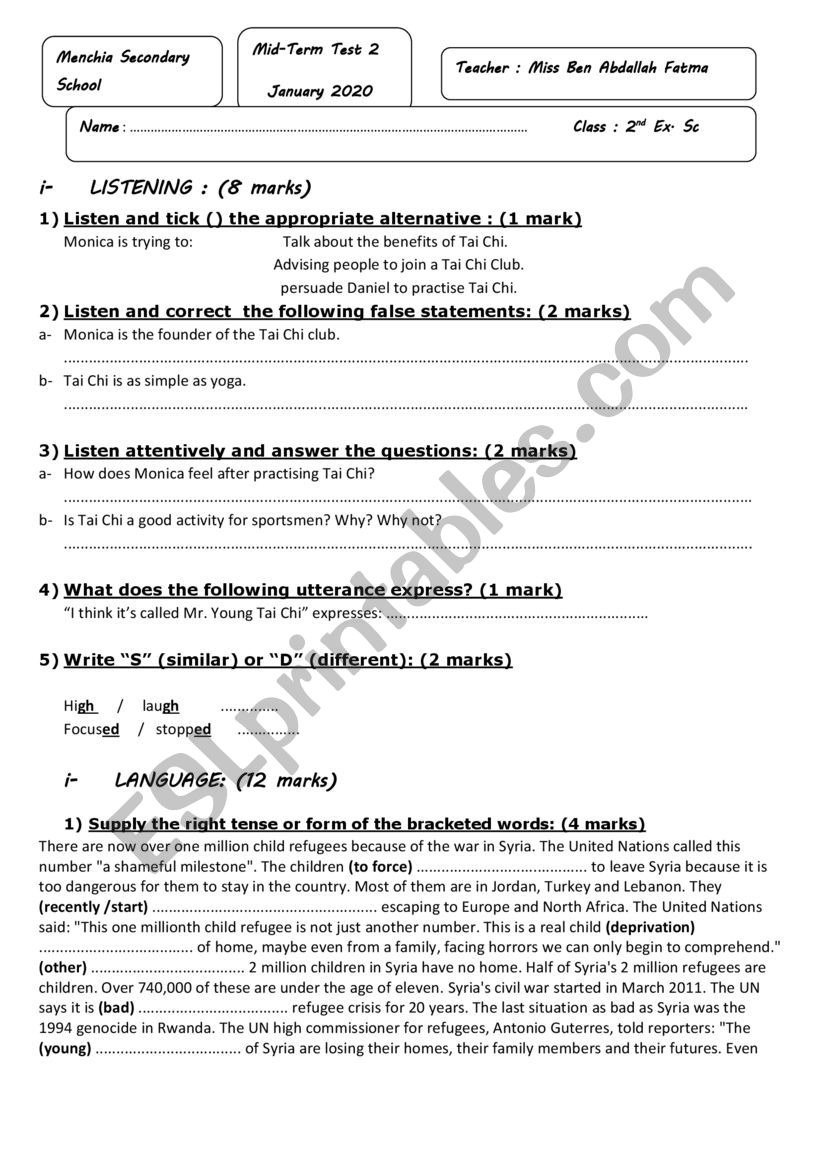 mid term test 2 worksheet