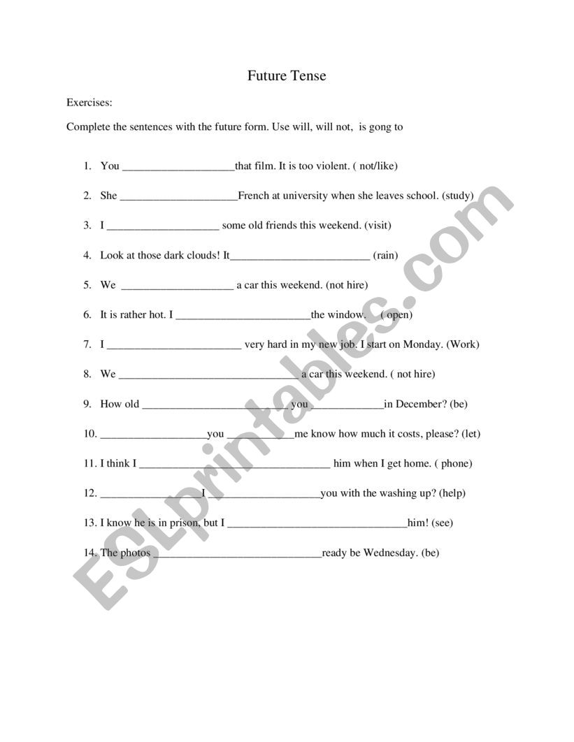 Grammar-Future tense worksheet