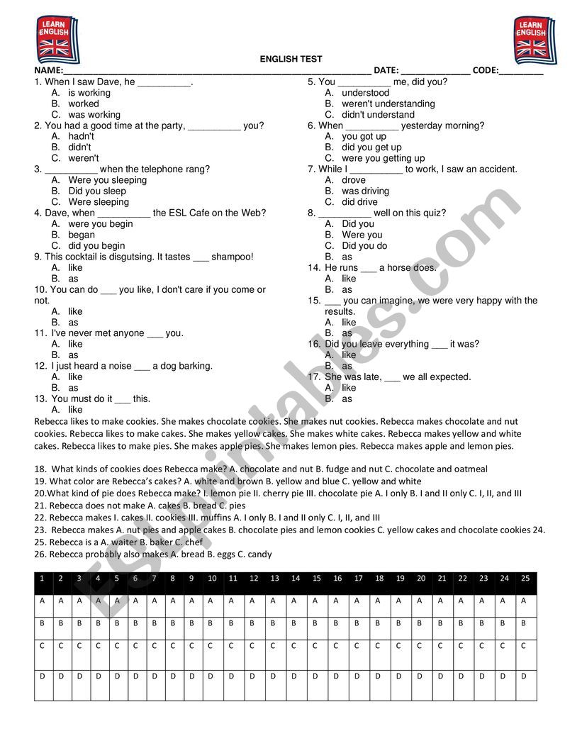 ENGLISH TEST worksheet