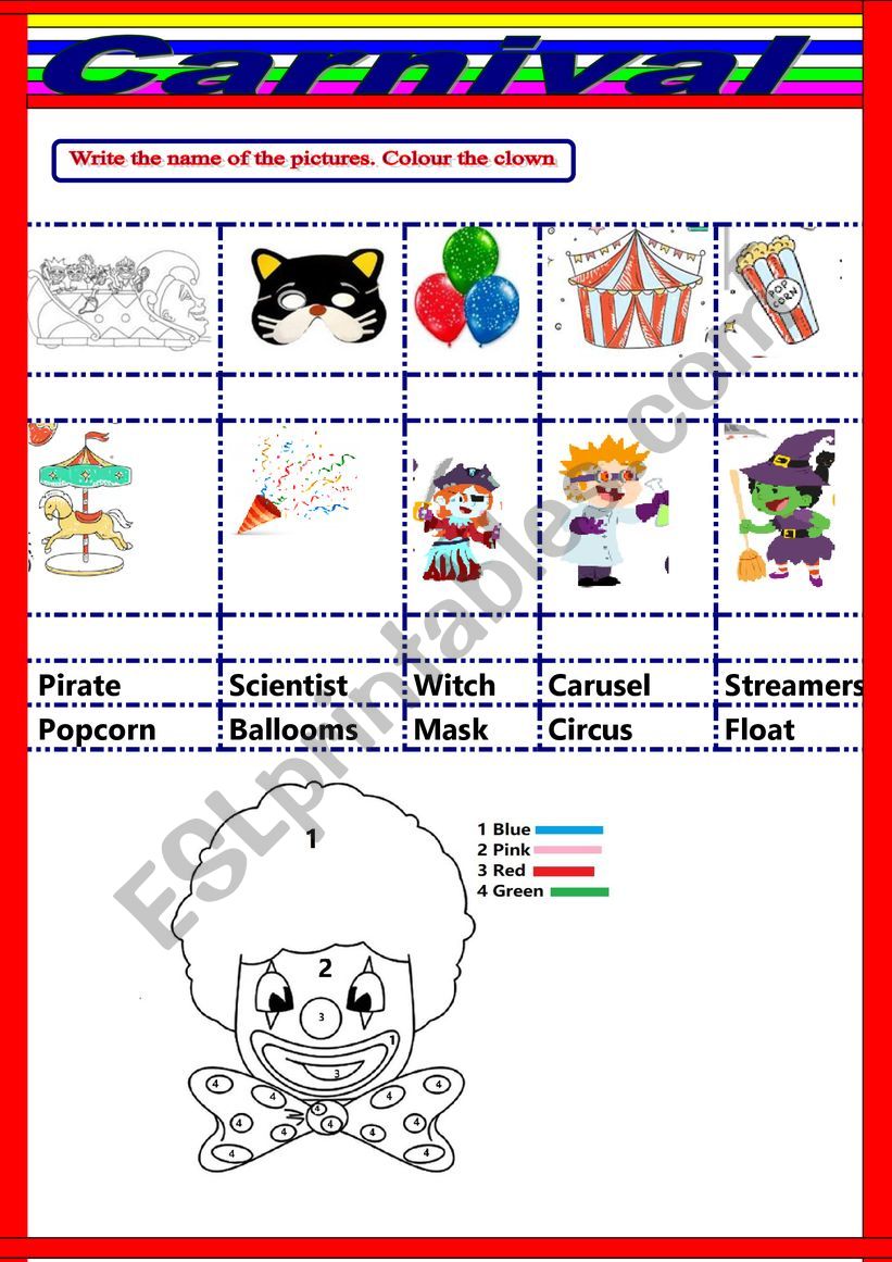 Carnival vocabulary worksheet