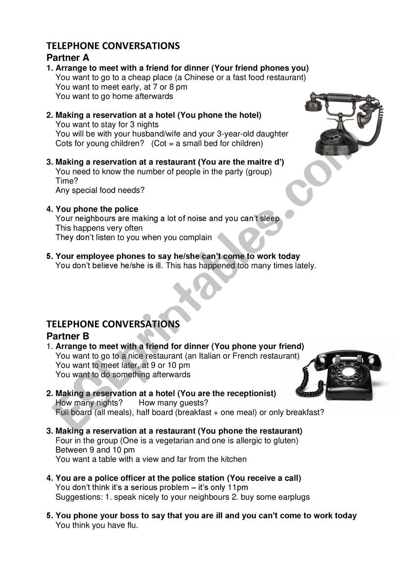 Telephone Conversations worksheet