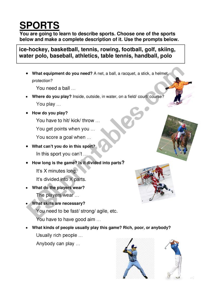 Sports worksheet