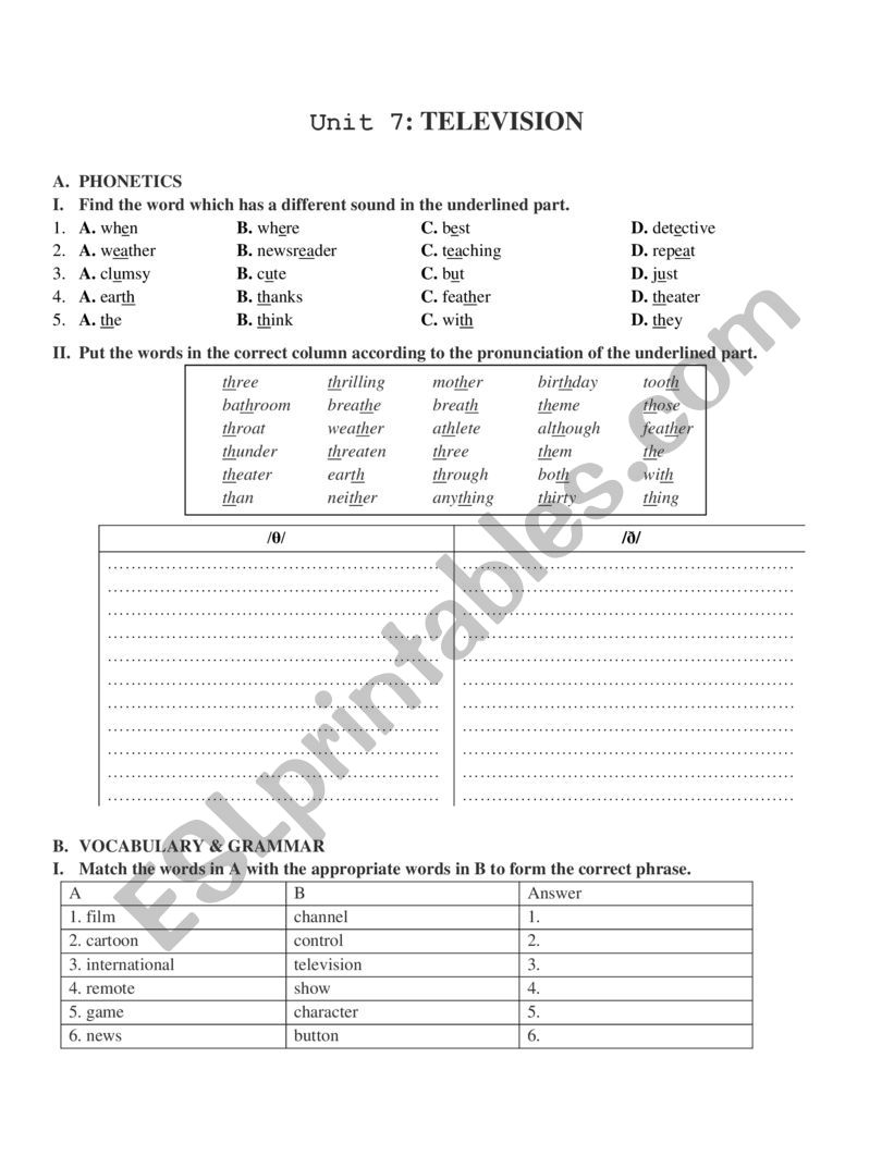 Television worksheet