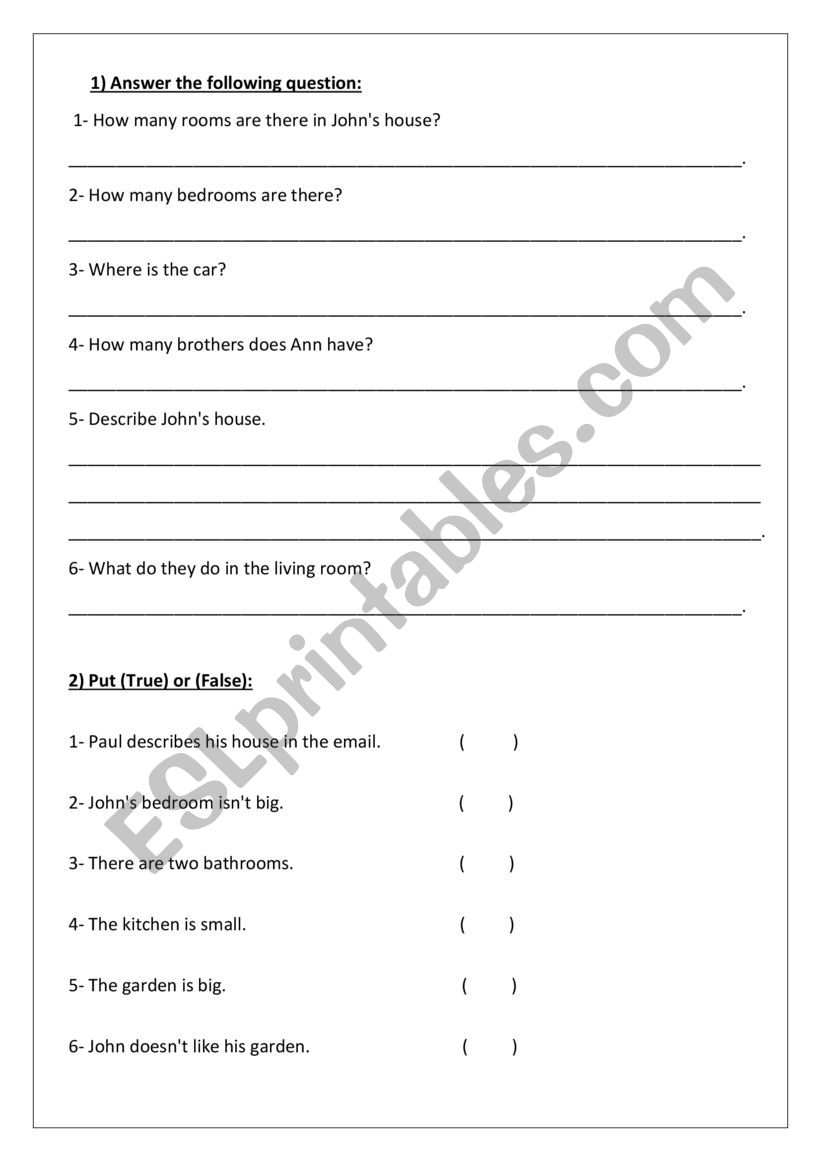 Reading comprehension worksheet