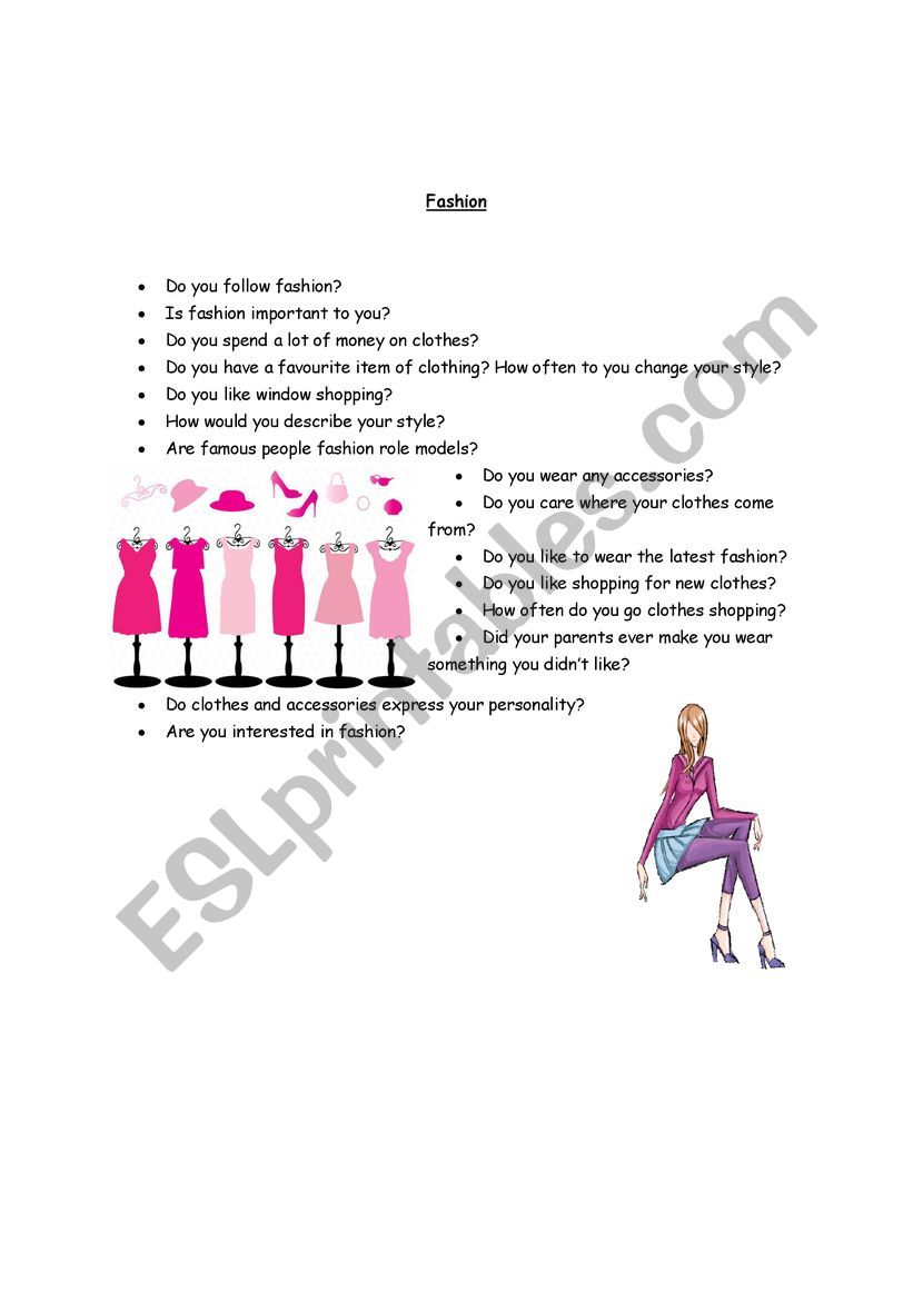 Trinity fashion questions worksheet