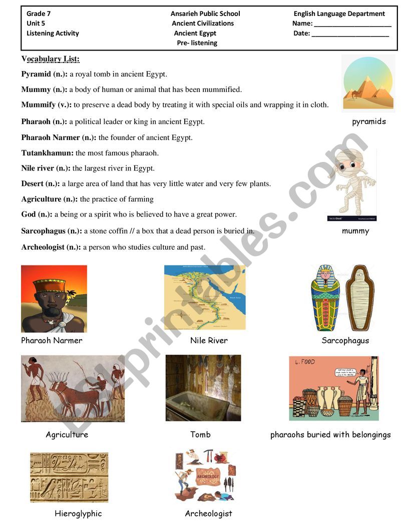 ancient egypt worksheet