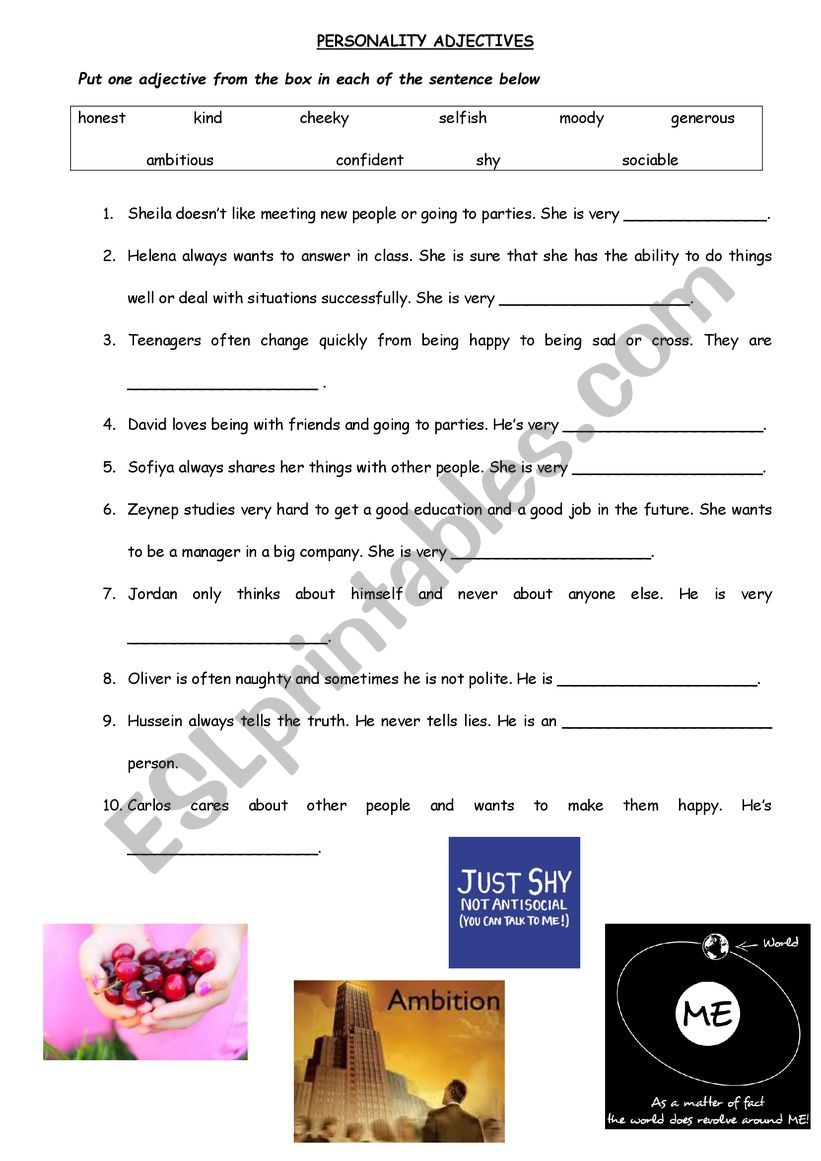 Personality Adjectives worksheet