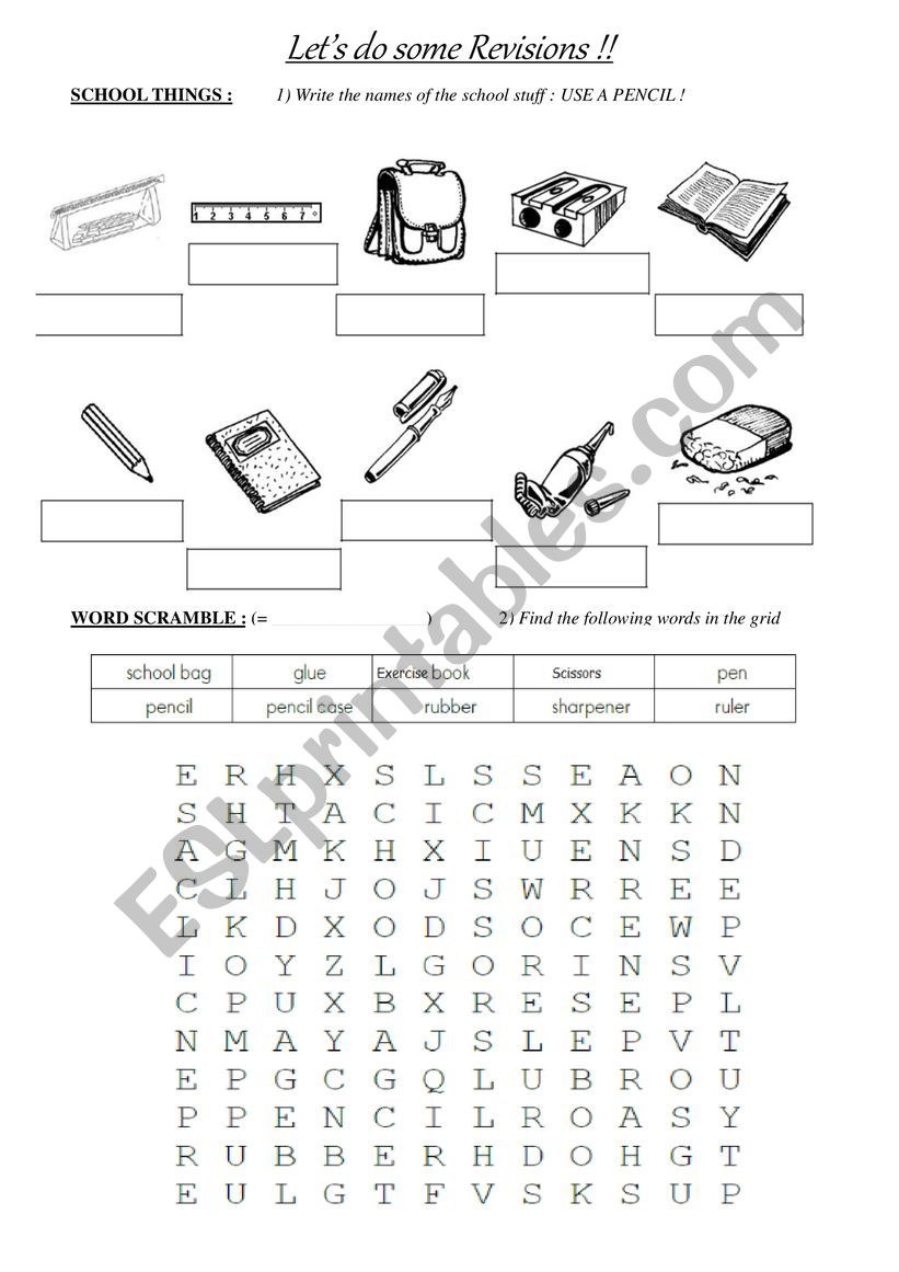 Revisions on school things & objects