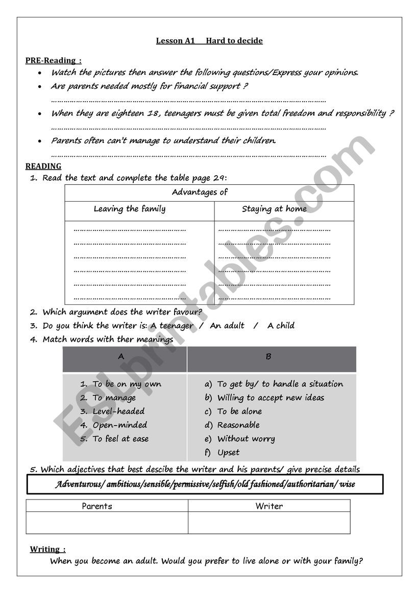 lesson A1 worksheet