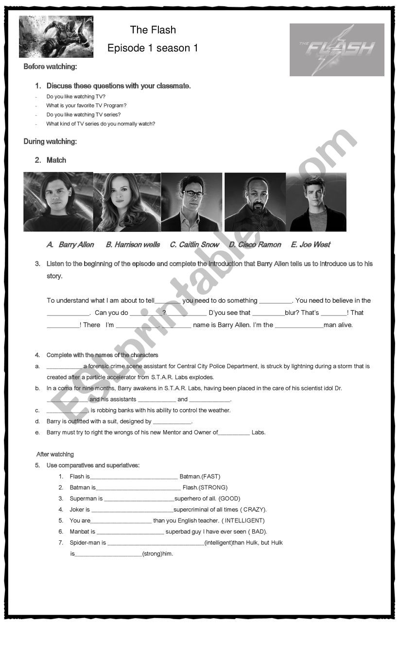 THE FLASH SEASON 1 EPISODE 1 worksheet