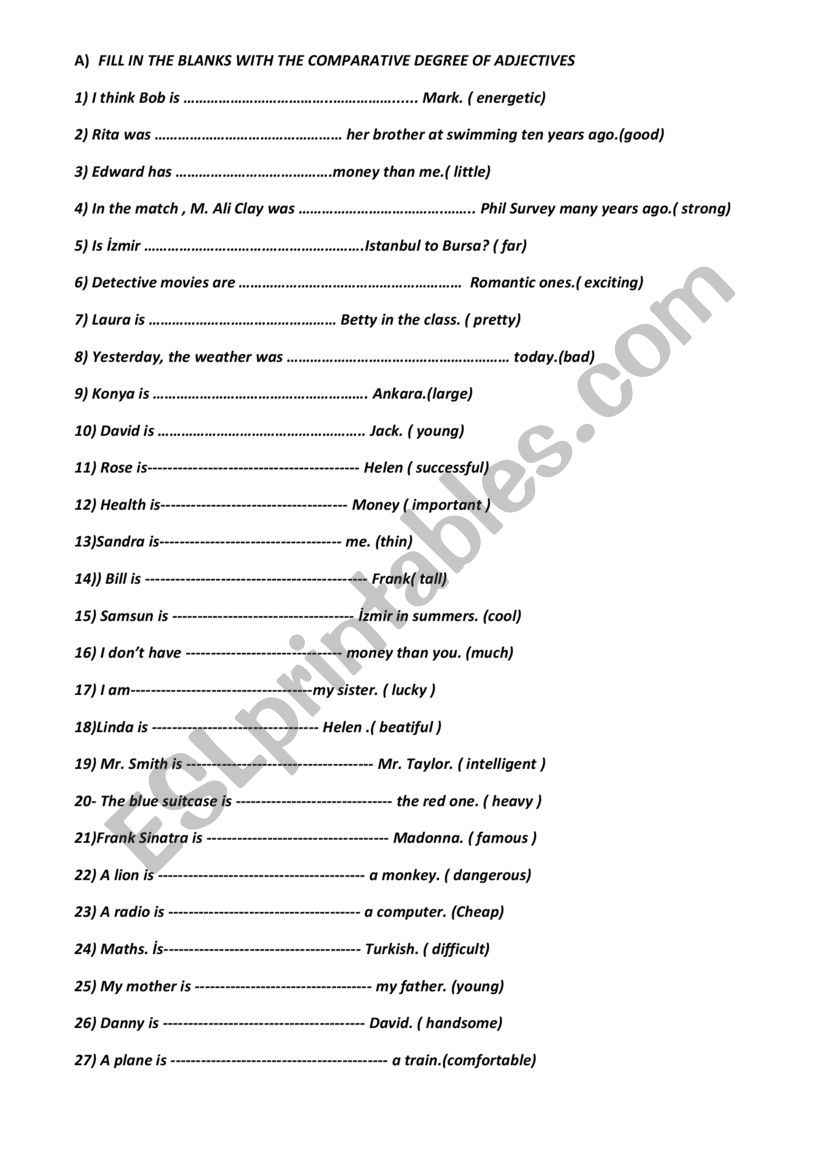 comparative worksheet