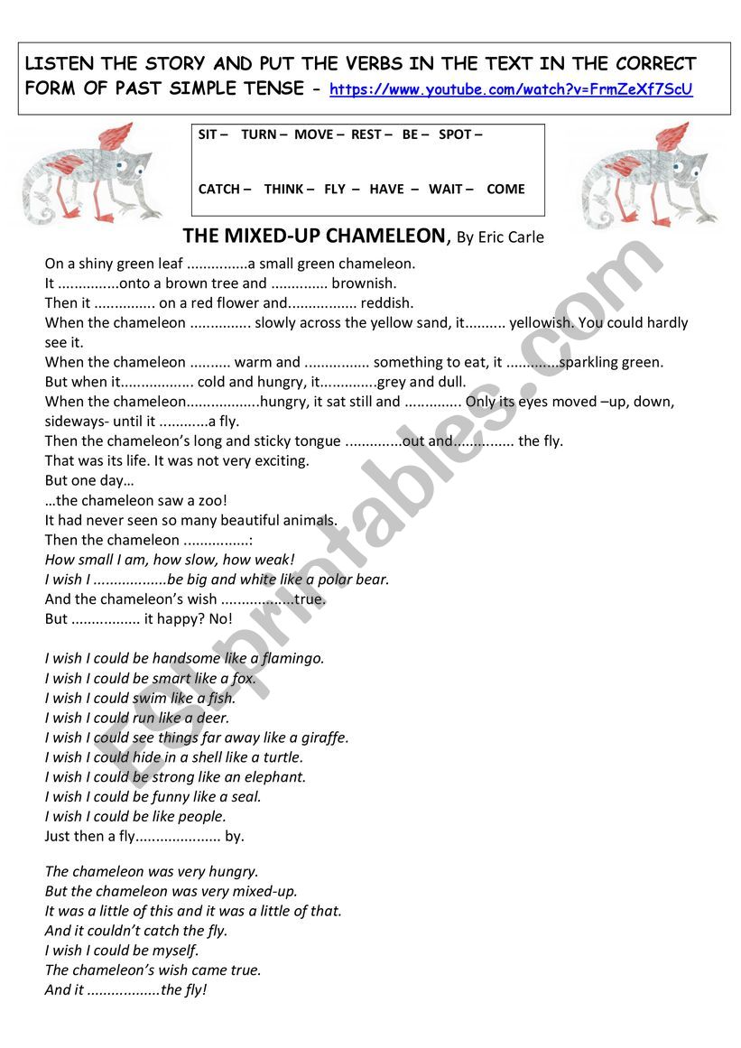 The Mixed Up Chameleon - listening with past simple tense practice