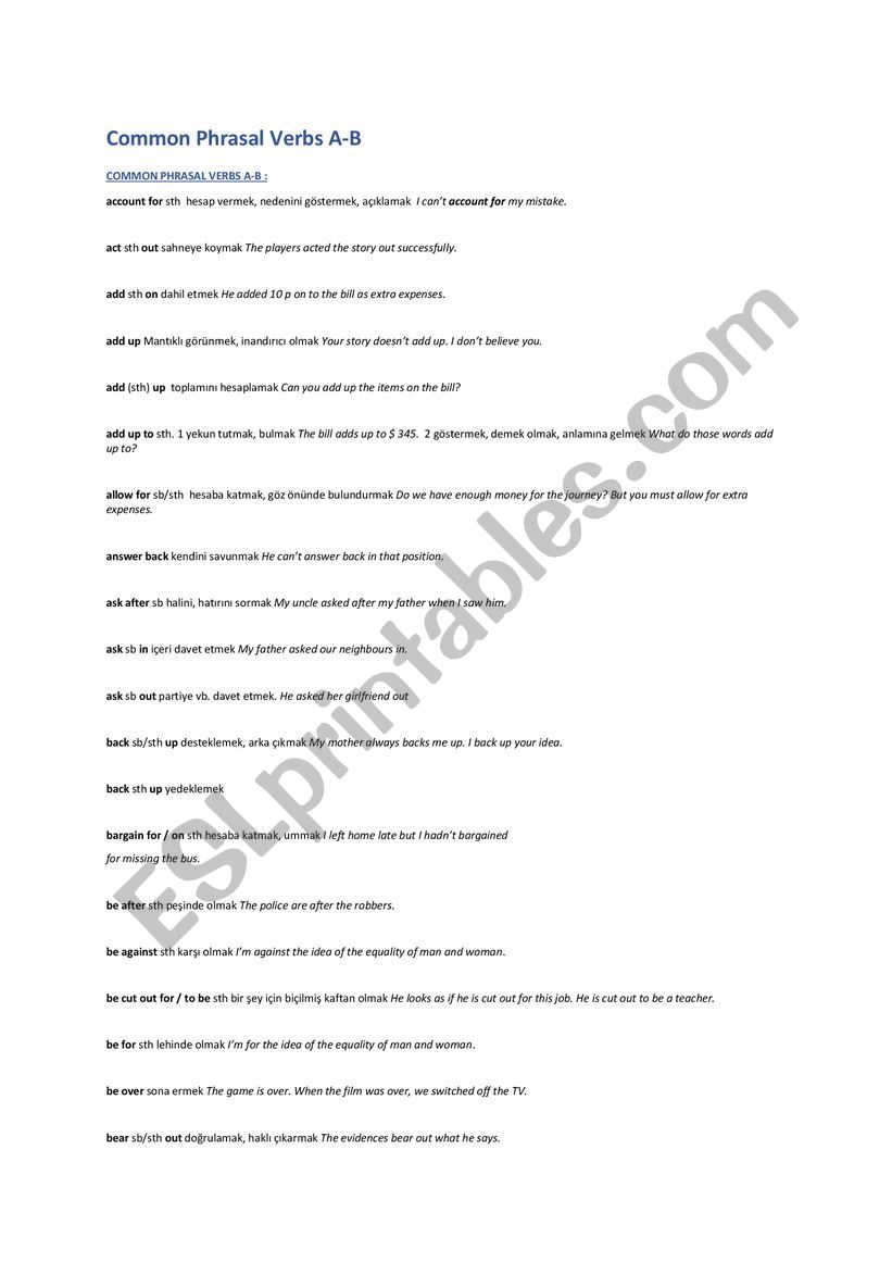 common phrasal verbs worksheet