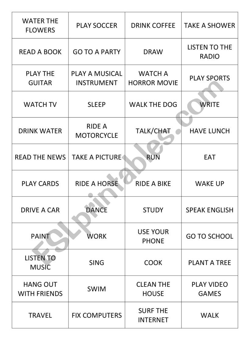 Routine actions - cards for miming game