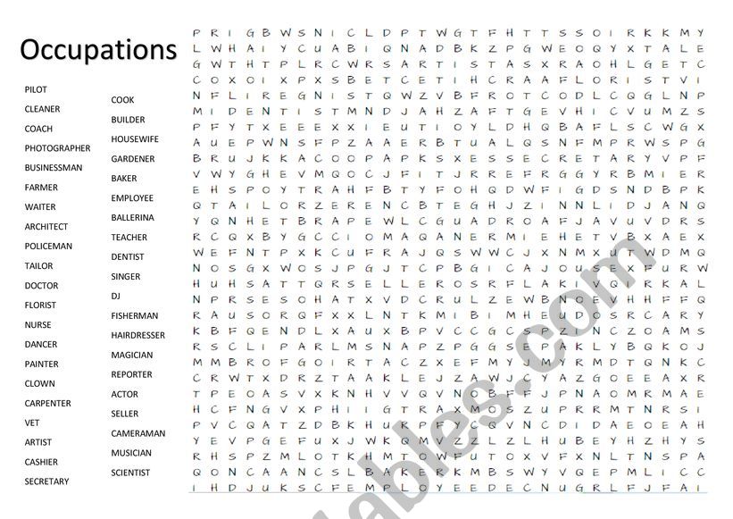 Occupations wordsearch challenge