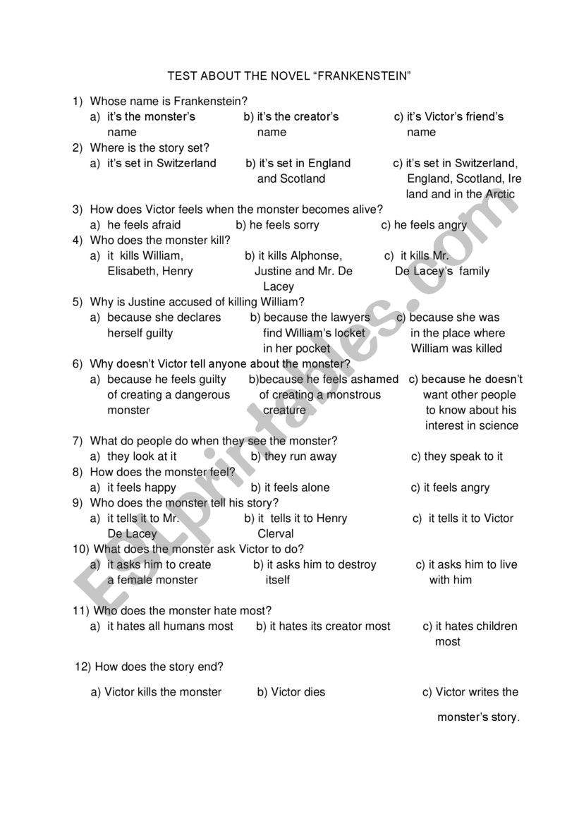 TEST ABOUT THE NOVEL 