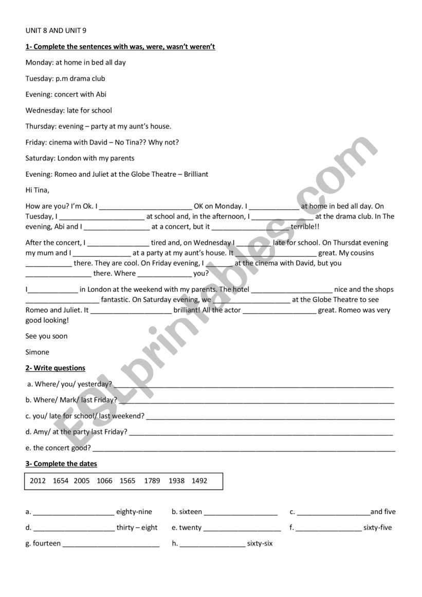 simple past worksheet