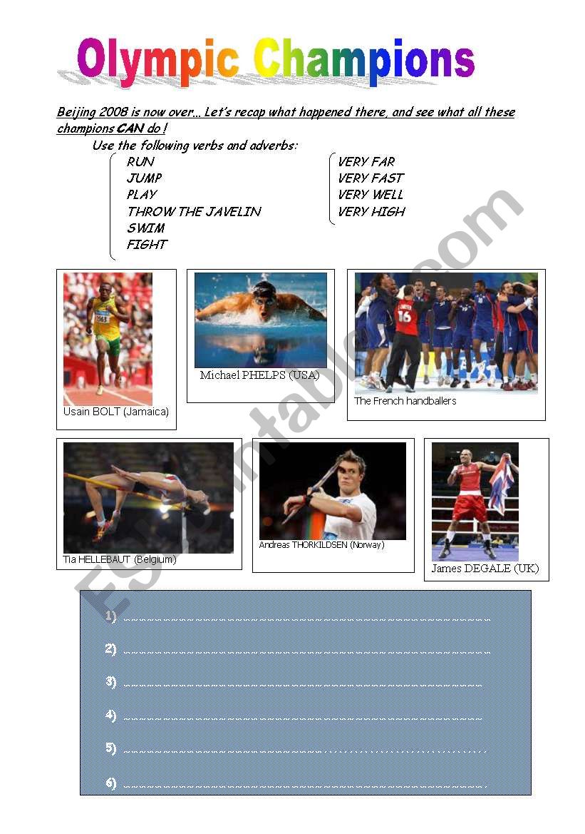 Olympic champions worksheet