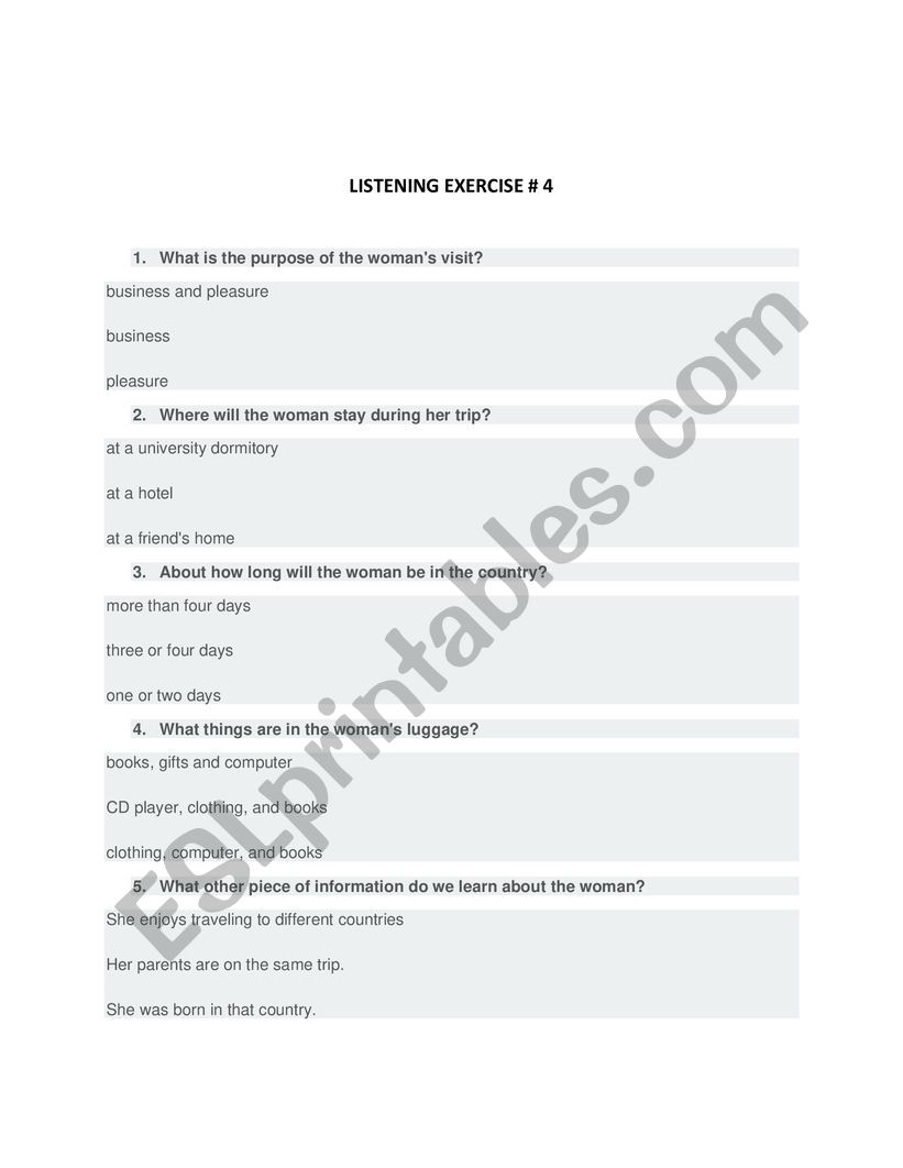 LISTENING EXERCISE  worksheet