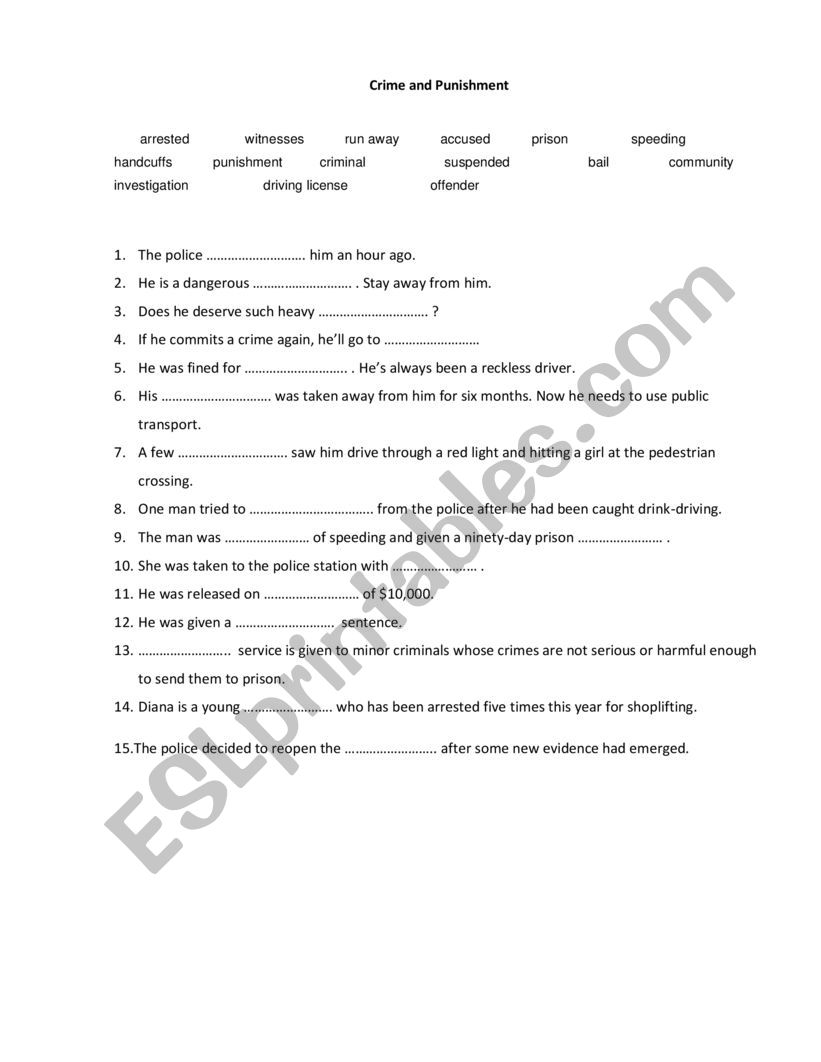 crime worksheet