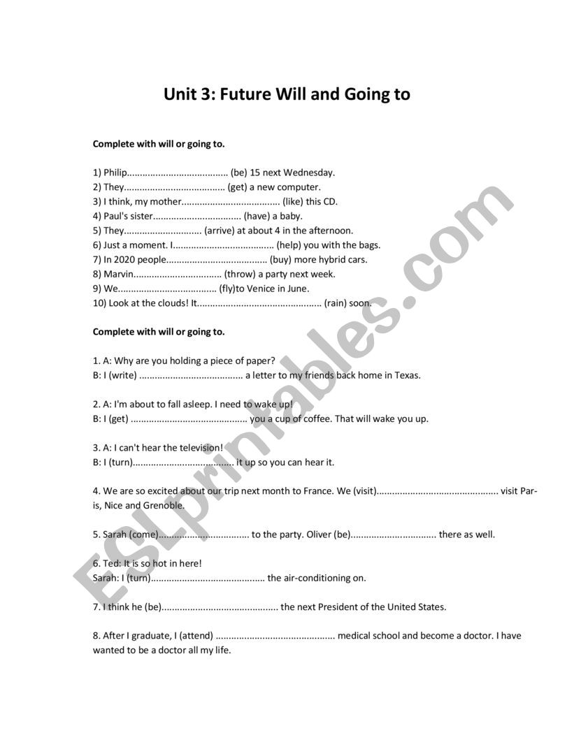 Future exercises worksheet
