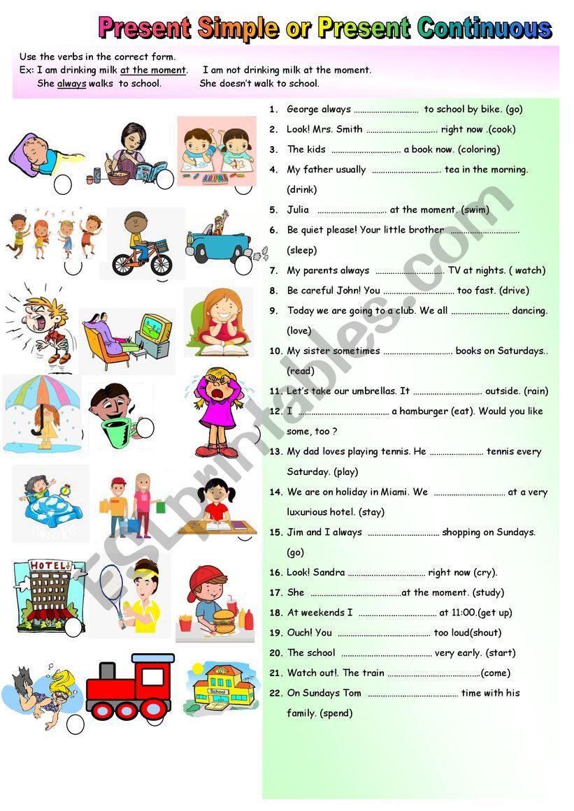 Present simple or present continuous tense 2 - ESL worksheet by bloodsugar