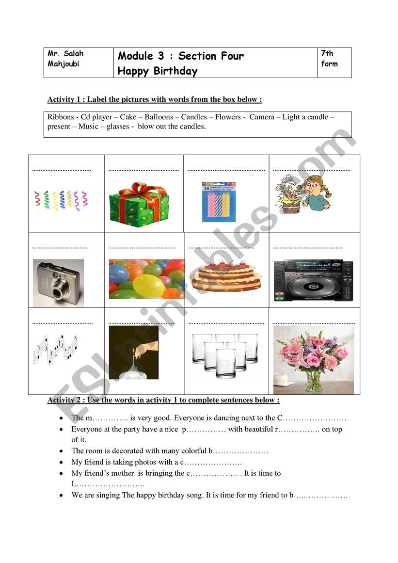 Happy birthday part 1  worksheet