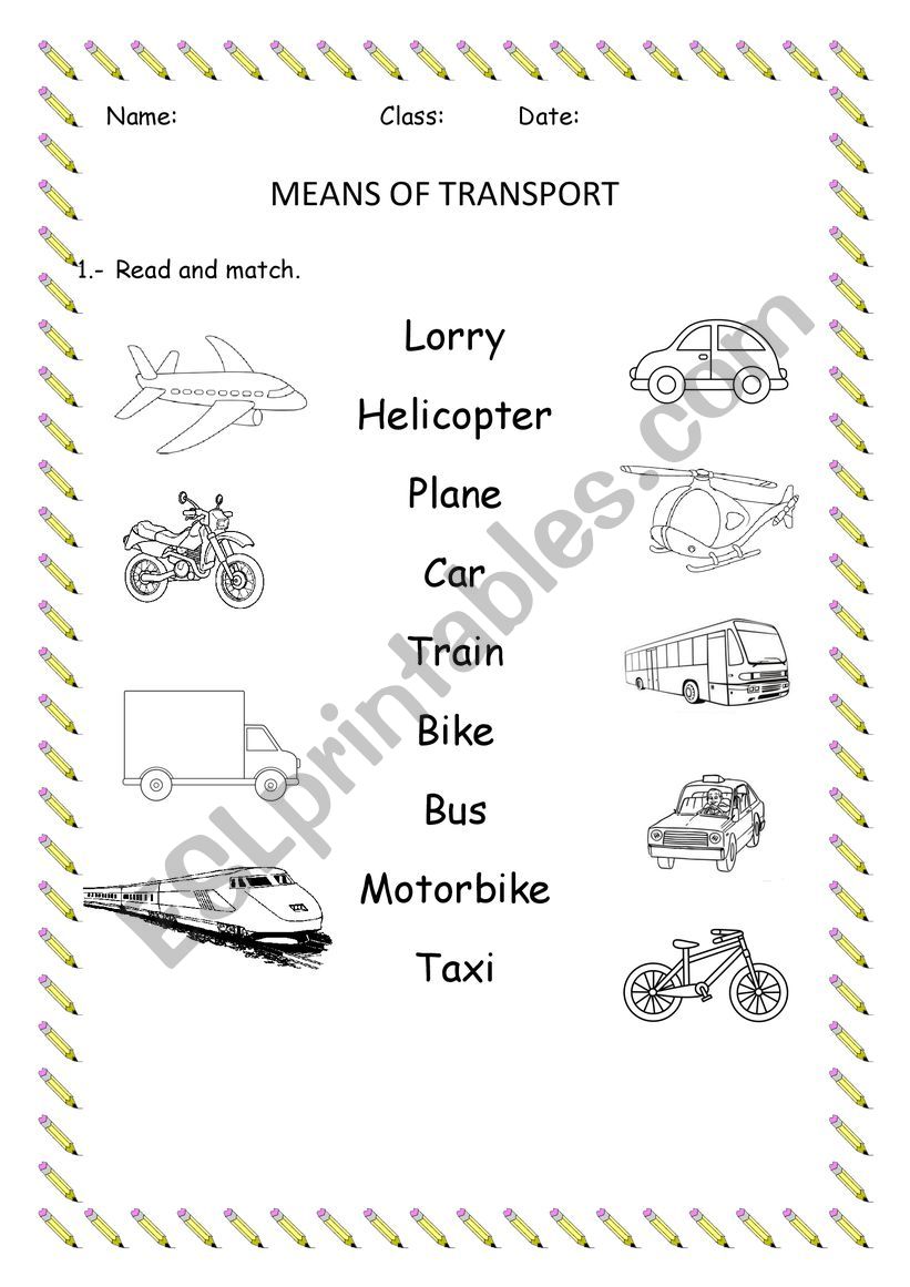 Means of transport worksheet