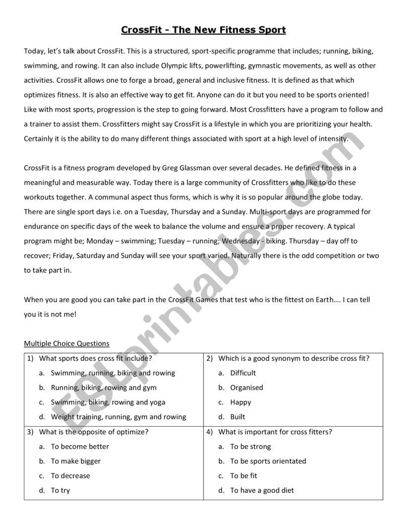Cross Fit reading activity and discussion prompts teacher copy