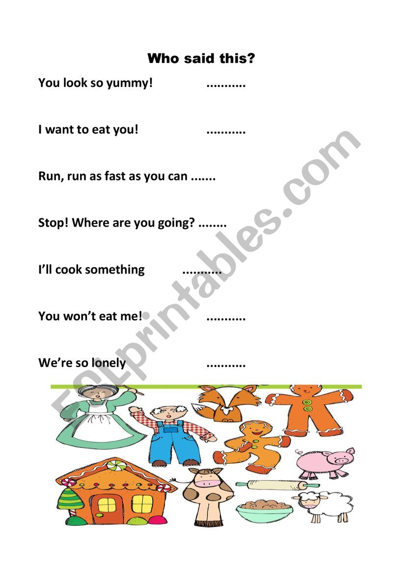 Gingerbread man quotes worksheet