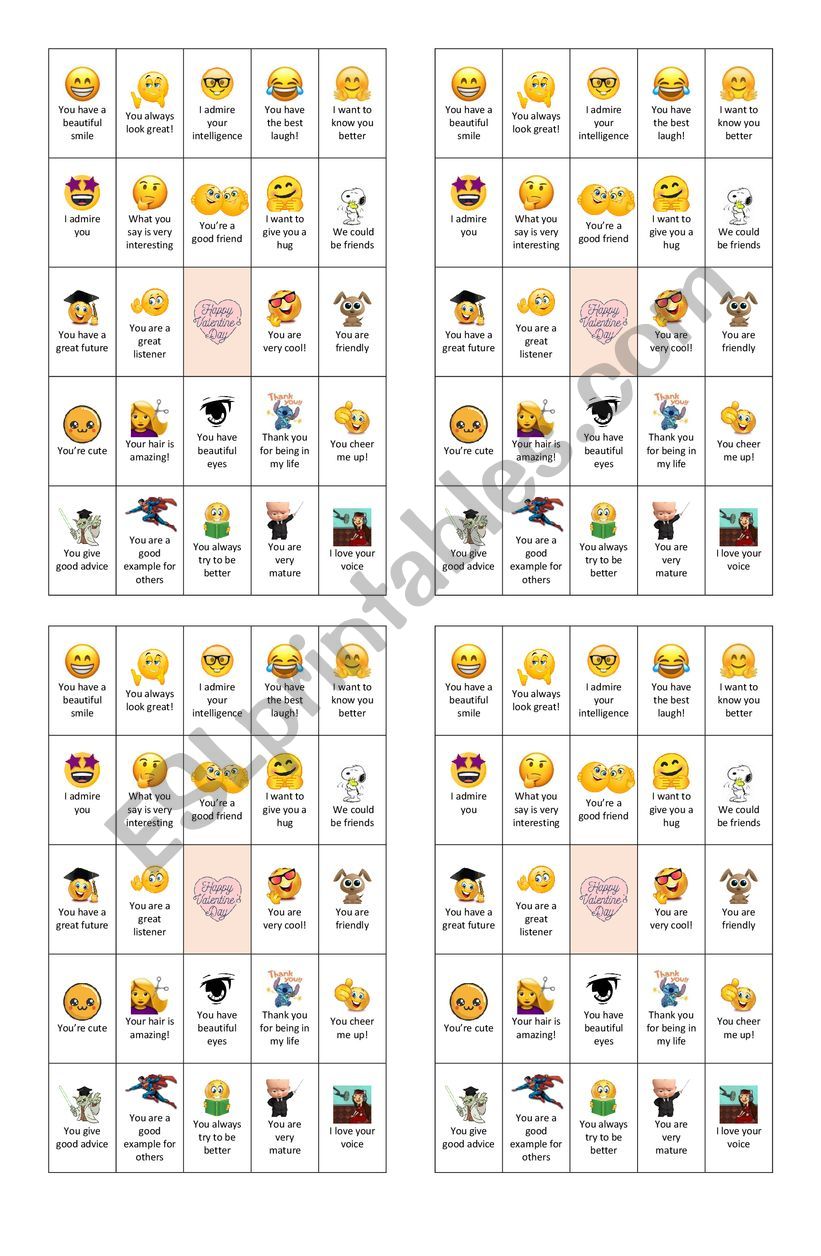 St Valentine�s bingo worksheet