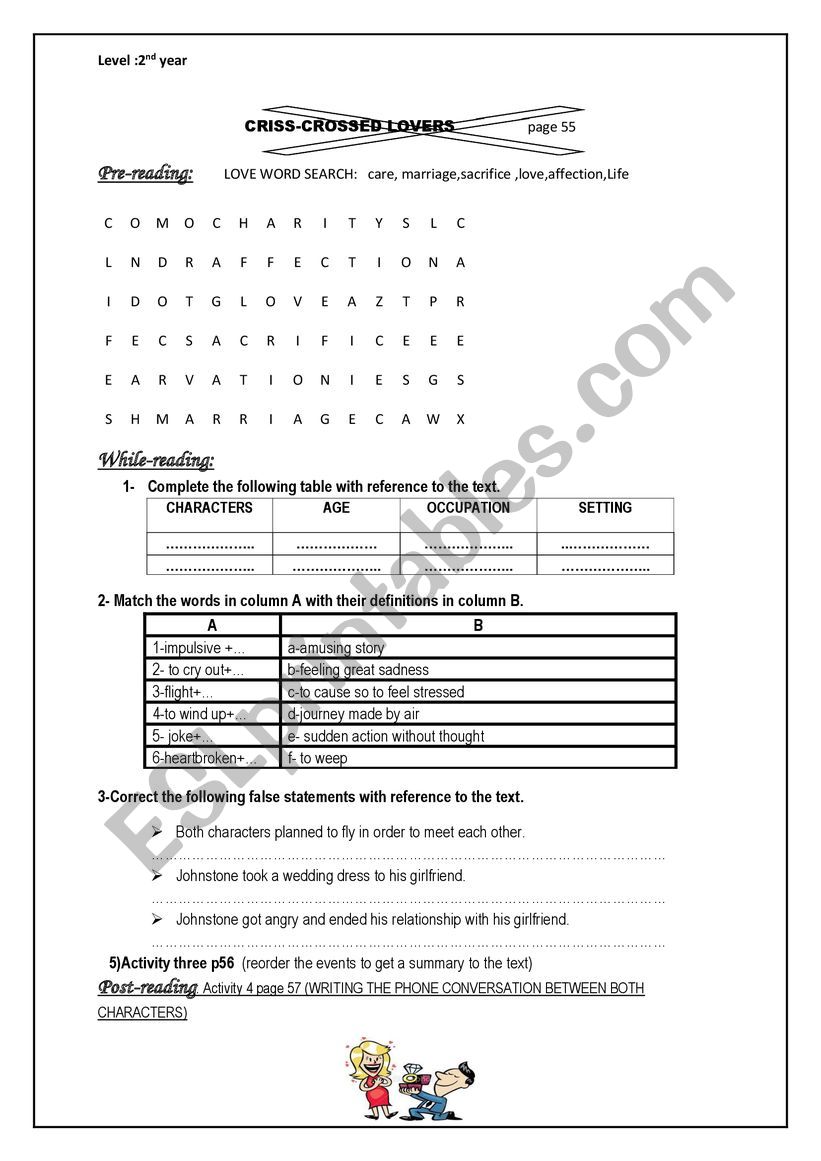 criss crossed lovers worksheet