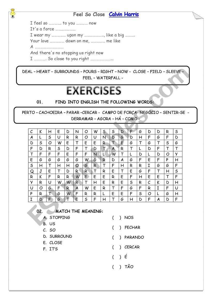 FEEL SO CLOSE - CALVIN HARRIS worksheet