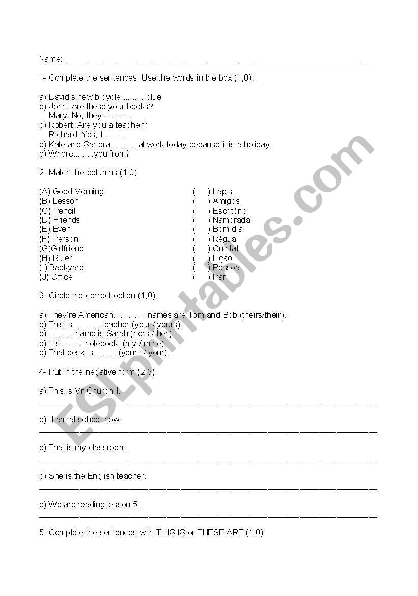 Verb to be worksheet