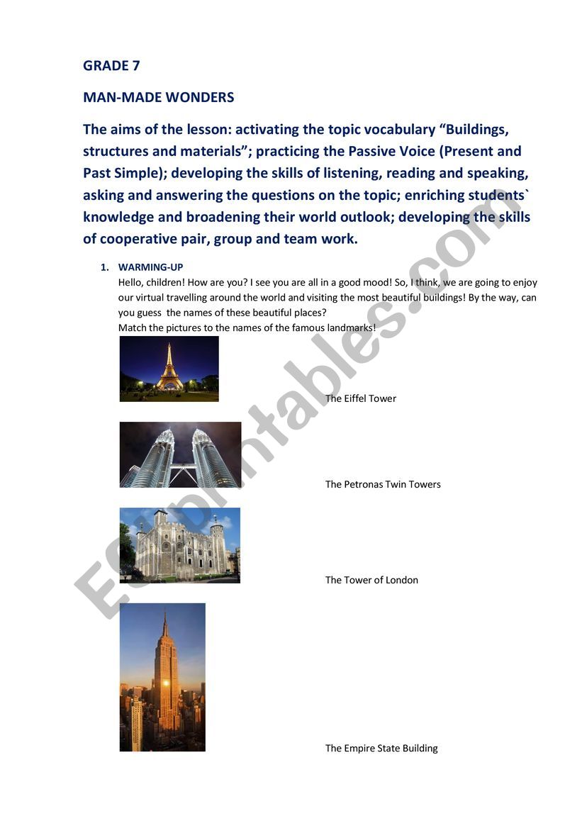 Man-made Wonders Lesson Grade 7