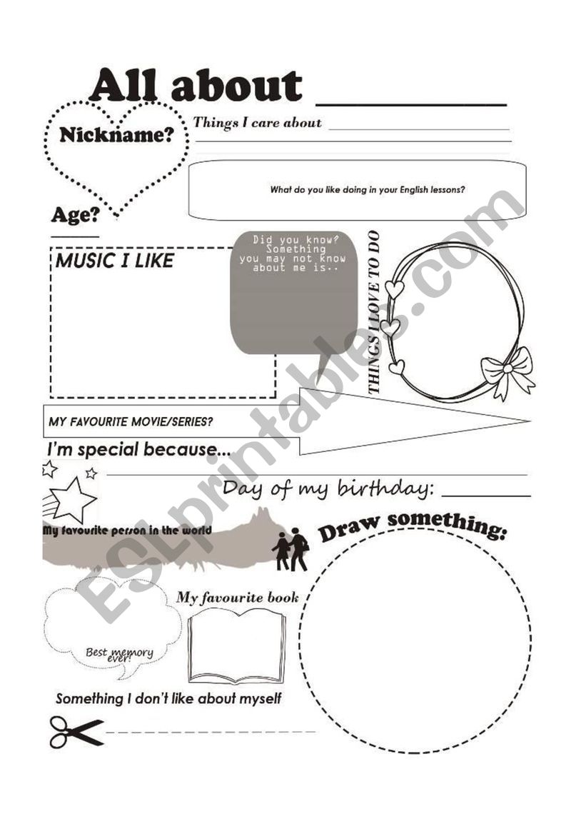 All about me - First day worksheet