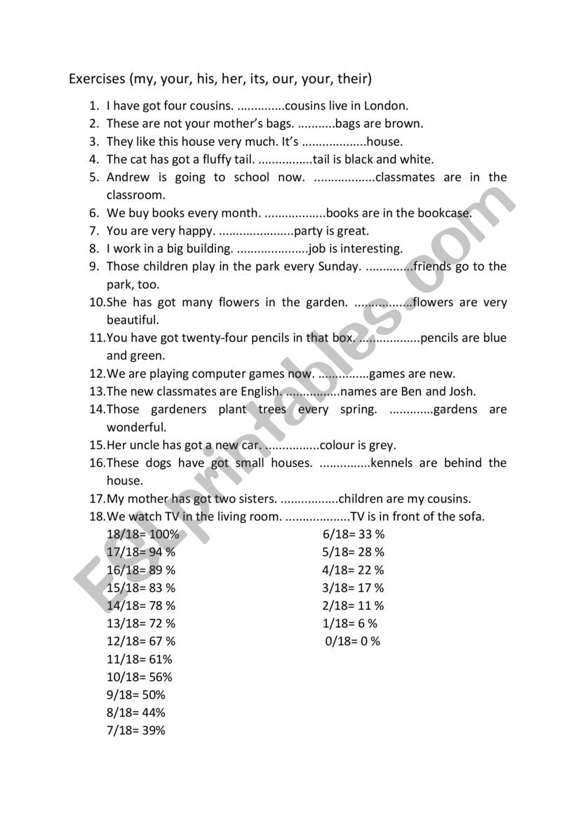 possessive adjectives worksheet