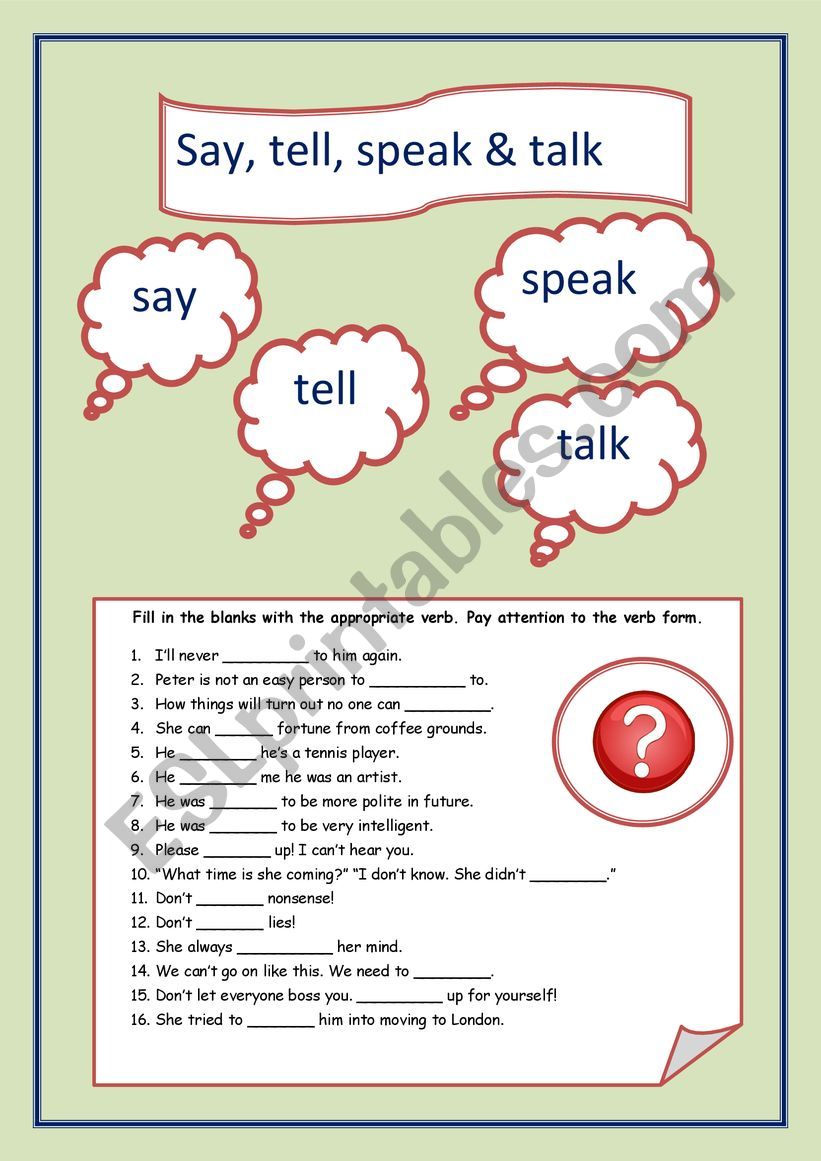 tell vs say worksheet