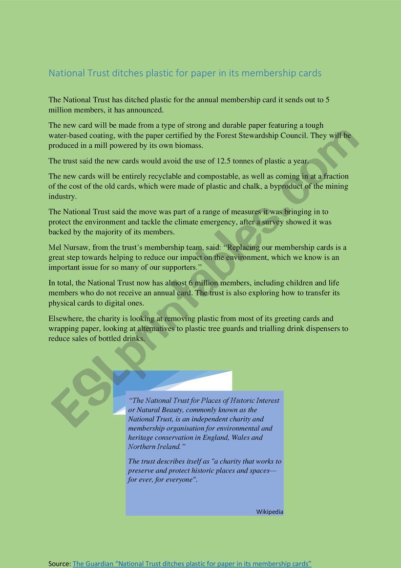 National Trust ditches plastic for paper in it�s membership cards