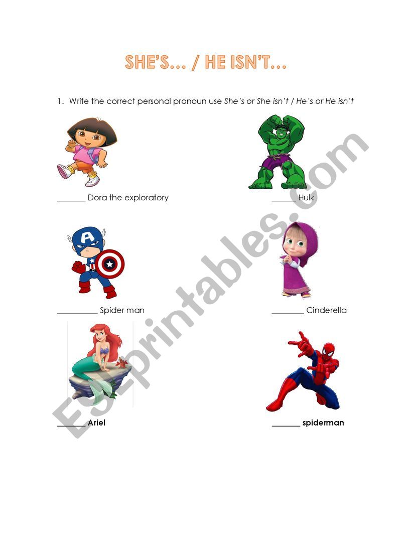 SHES / HE ISNT worksheet
