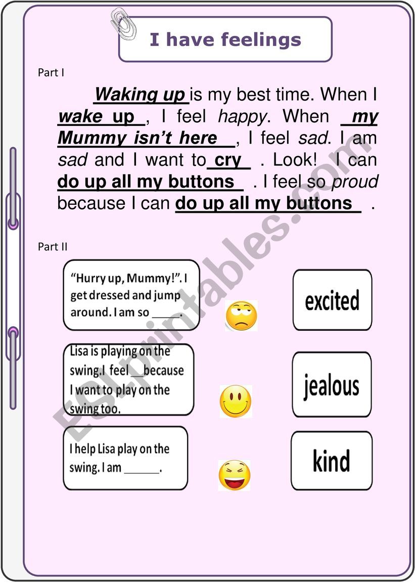 Feelings practise worksheet