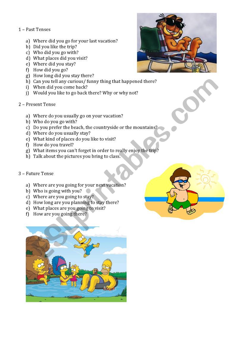 My vacation - past tense worksheet