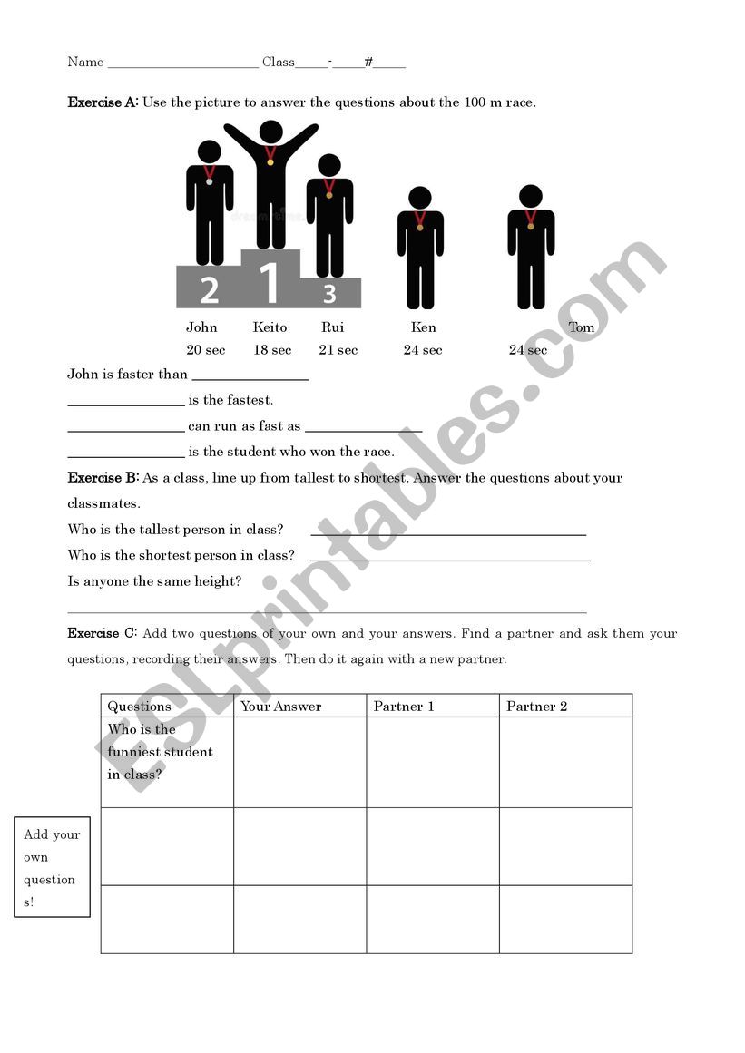 Comparatives  worksheet