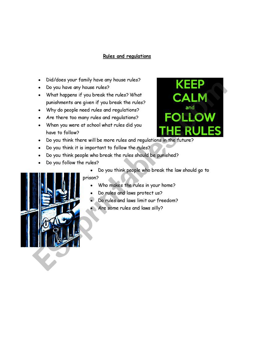 Rules and regulations worksheet