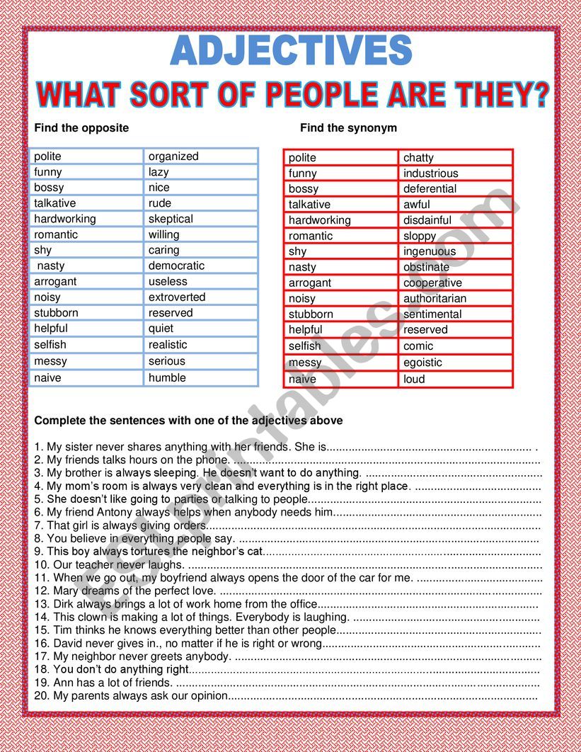 Adjectives - What sort of people are they?
